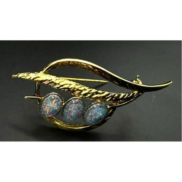 Vintage Triple Australian Opal Brooch Pendant Sterling Silver Gold-tone - Picture 2 of 5